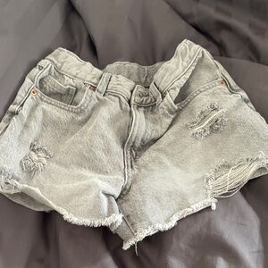 Zara Light Gray Distressed Denim Shorts